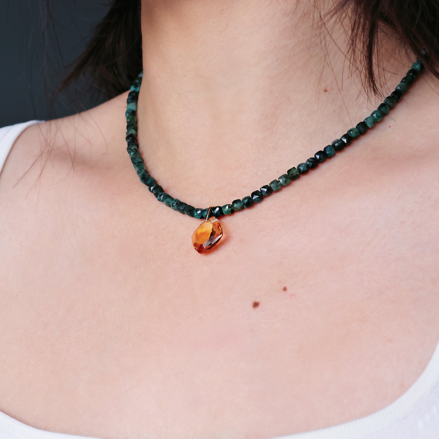 Lumi Faceted Emerald Citrine Jewel Necklace