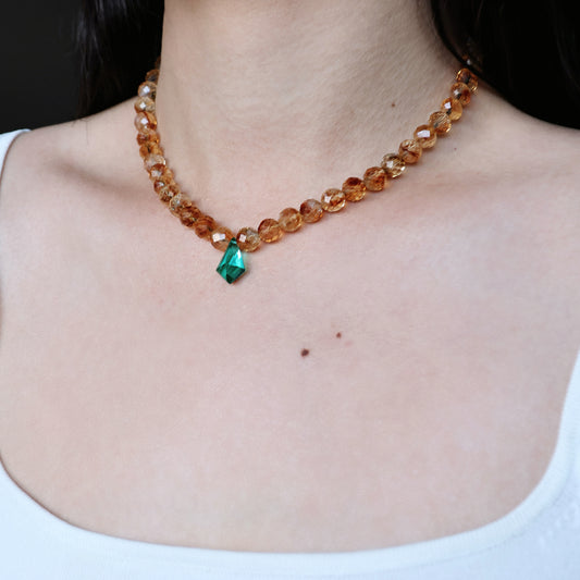 Citrine&Crystal Drop Necklace
