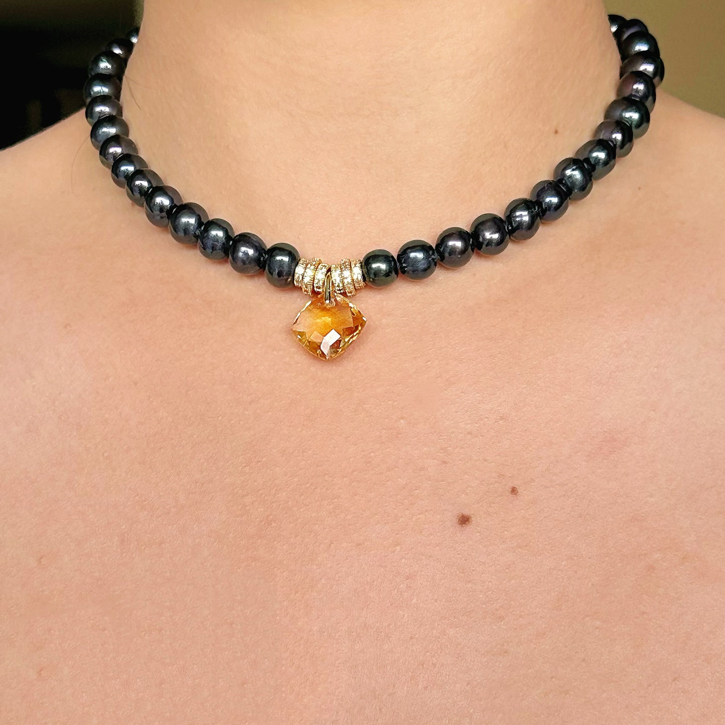 Pearl&Jumbo Citrine Drop Necklace