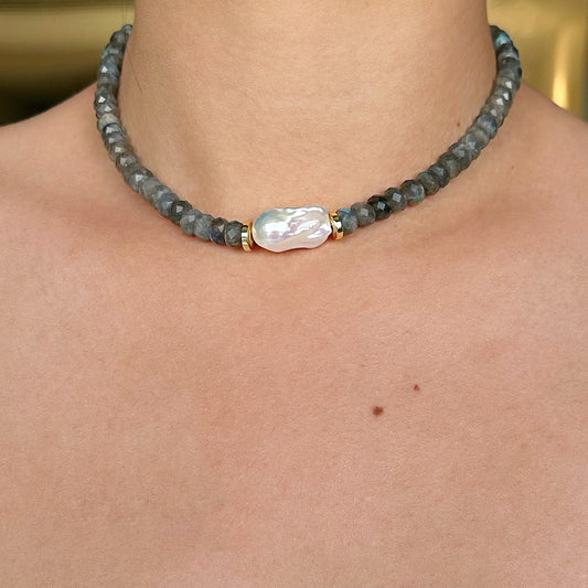 Faceted Labradorite Baroque Pearl Necklace