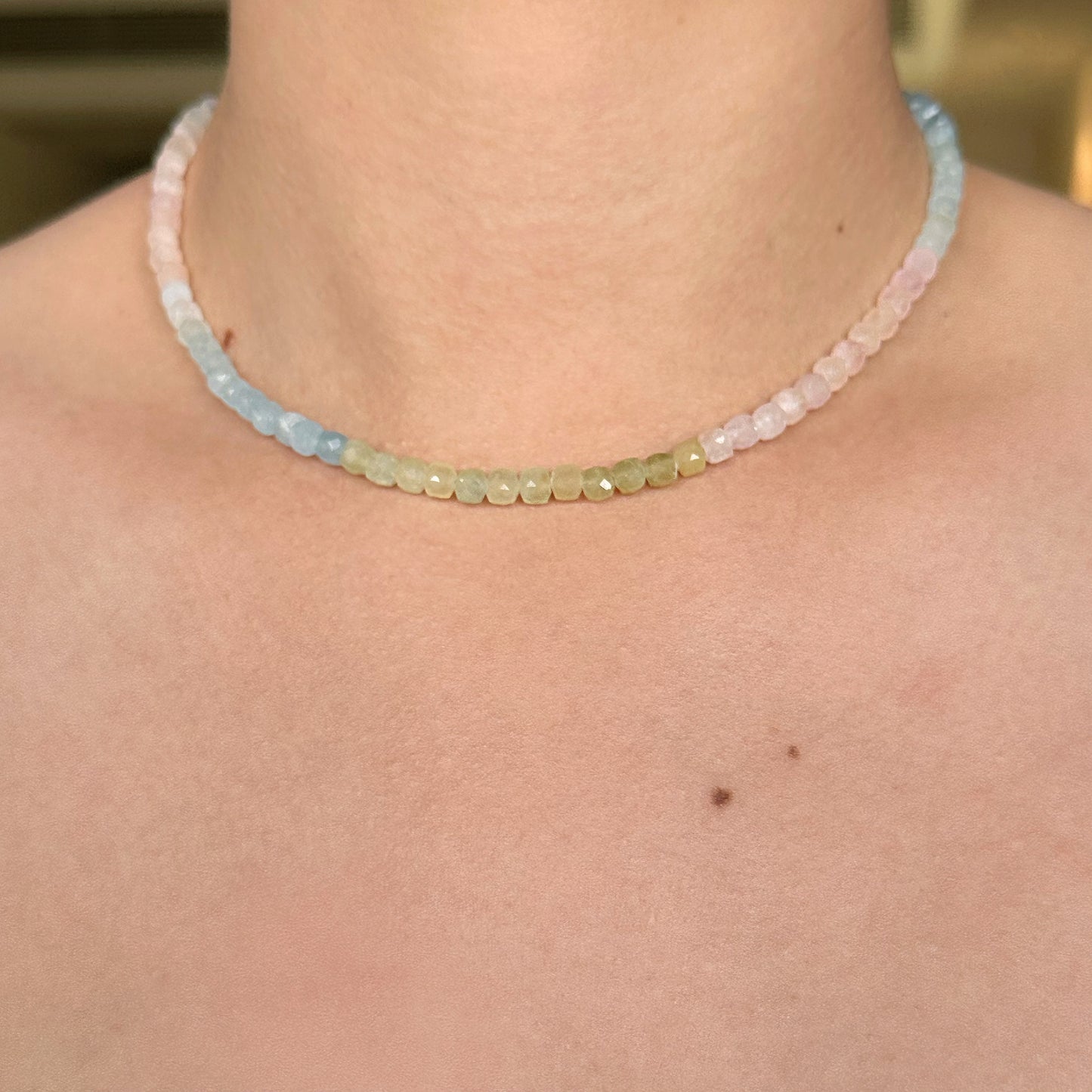Lumi Faceted Cube Morganite Necklace