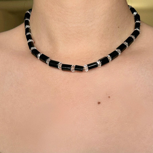 Bamboo Dark Tourmaline&Quartz Necklace