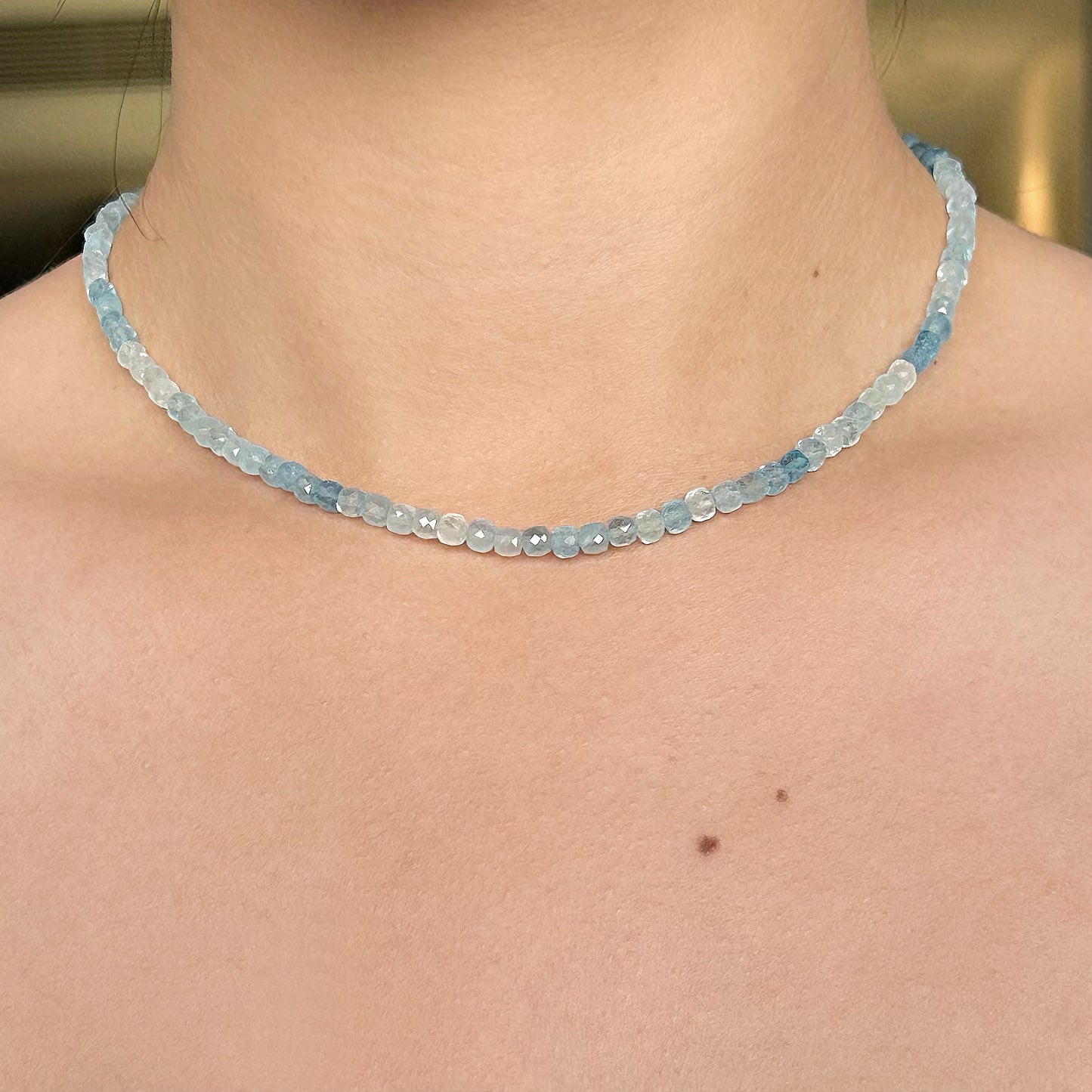 Lumi Faceted Cube Aquamarine Necklace