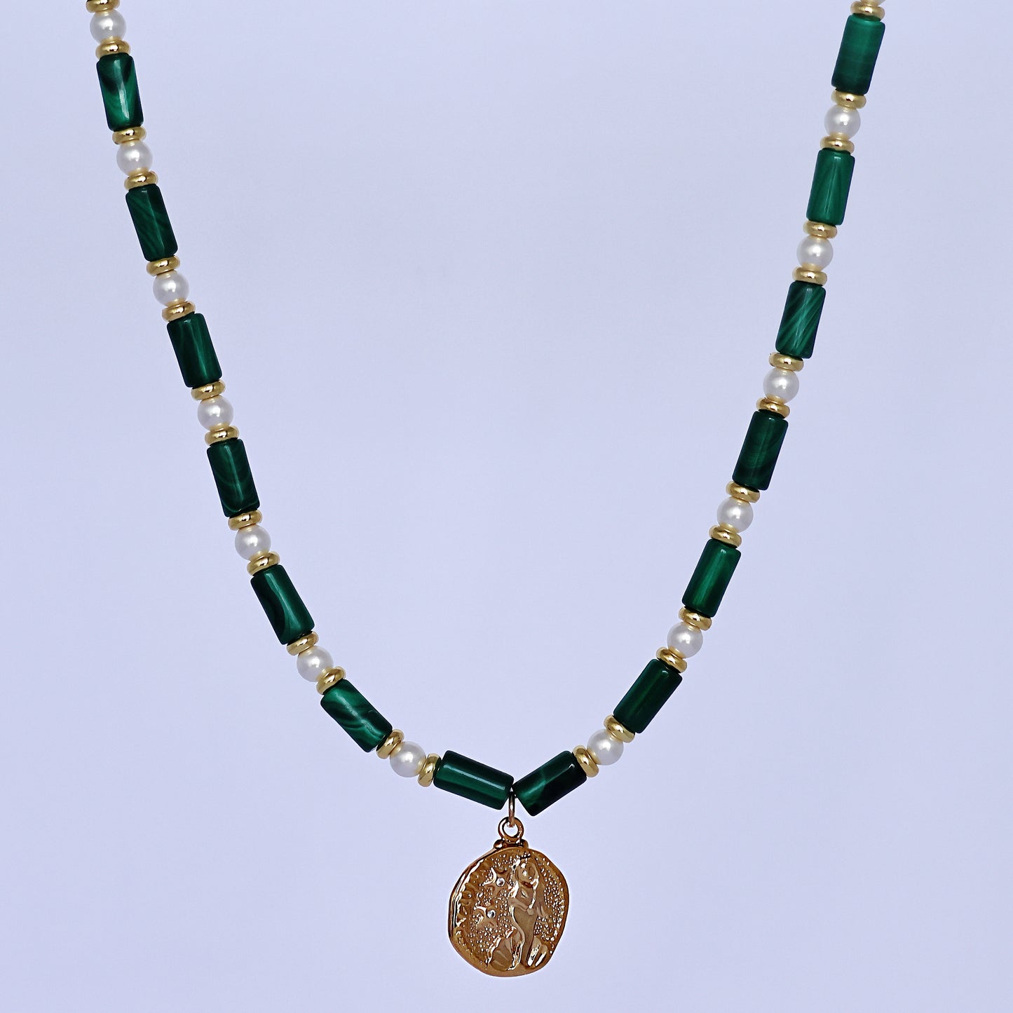 Bamboo Malachite&Pearl Necklace