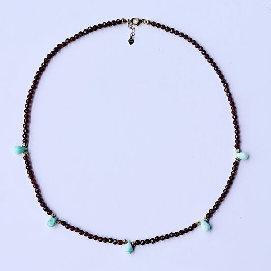 Gaia Garnet Larimar Gem Drop Necklace