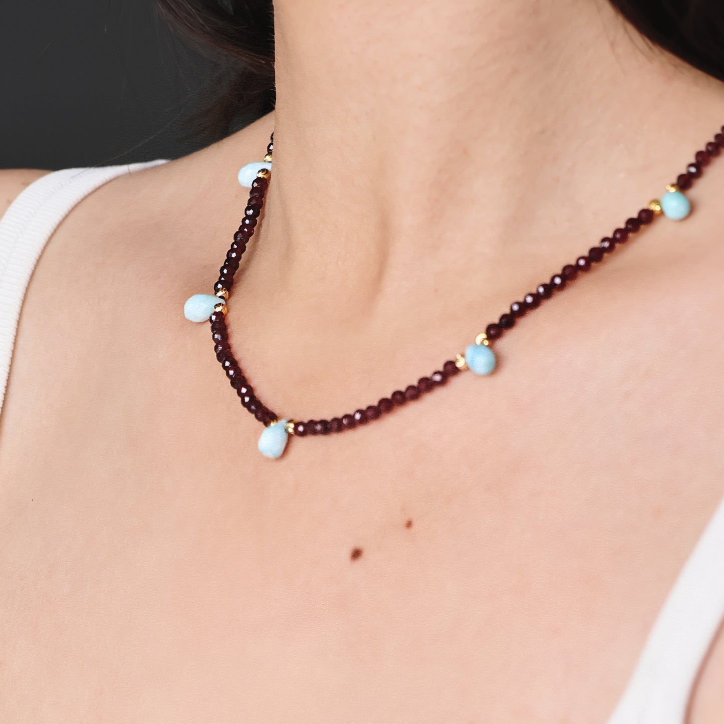 Gaia Garnet Larimar Gem Drop Necklace