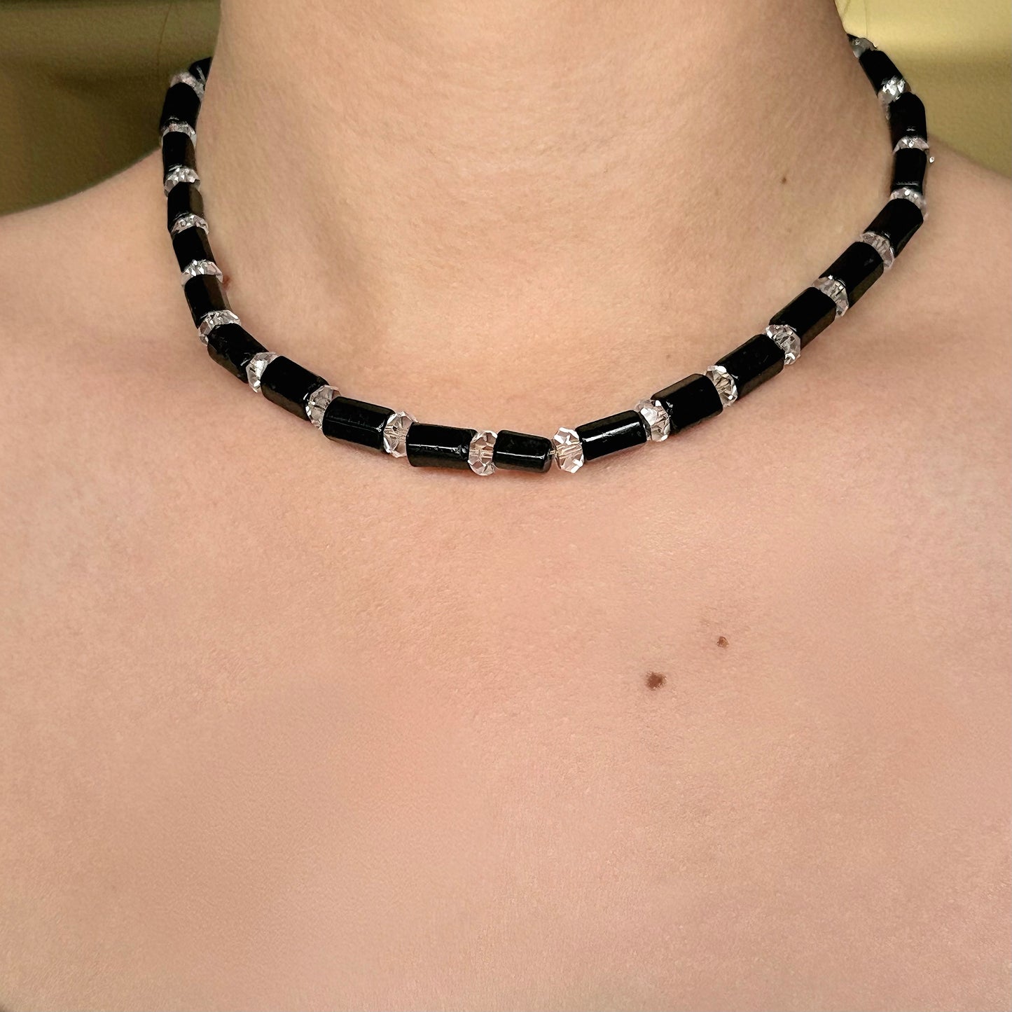 Bamboo Dark Tourmaline&Quartz Necklace