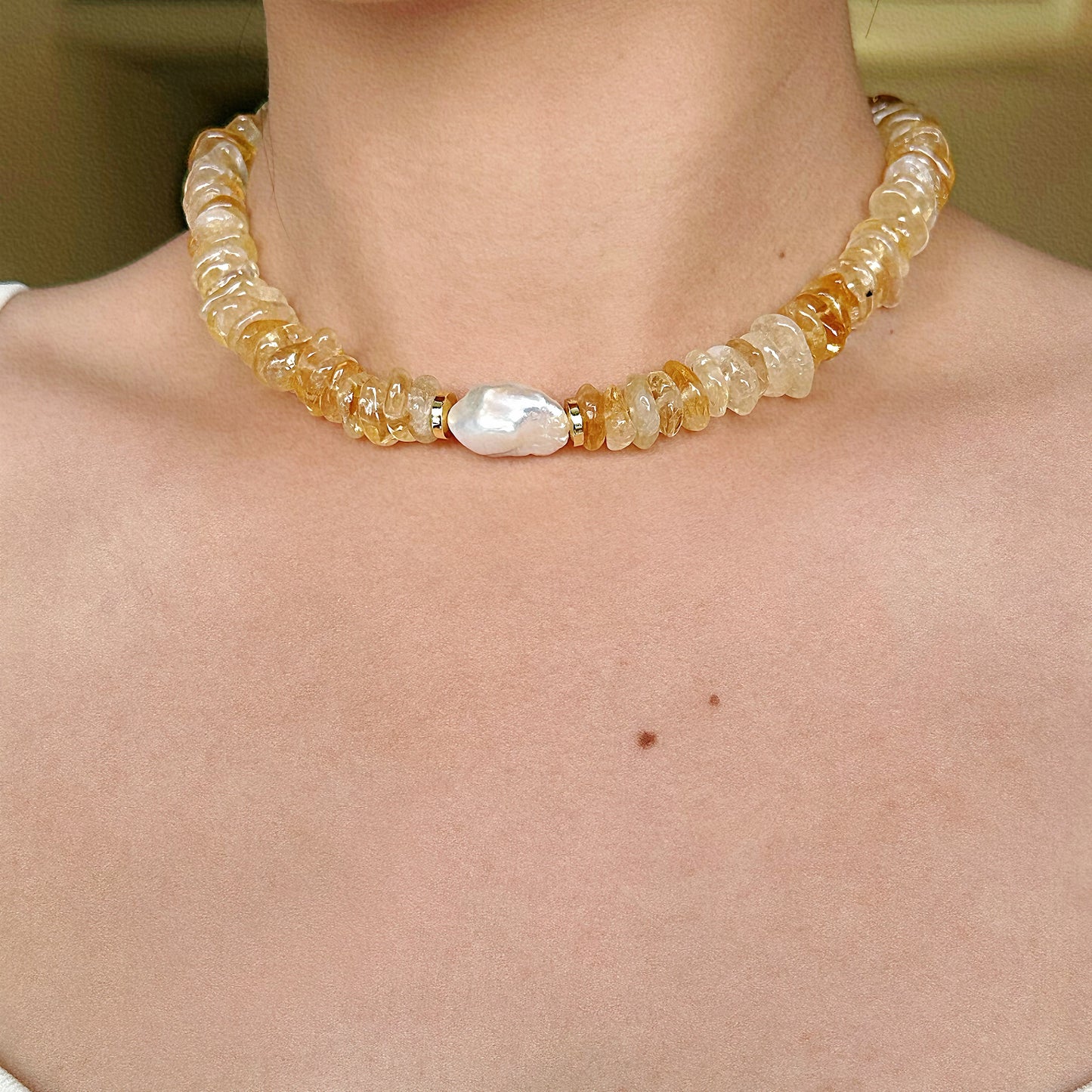 Jumbo Citrine&Pearl Necklace